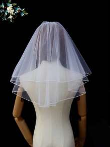 White Ivory Bridal Veils With Comb Wedding Accessories - Double Layer Overlock - View 1