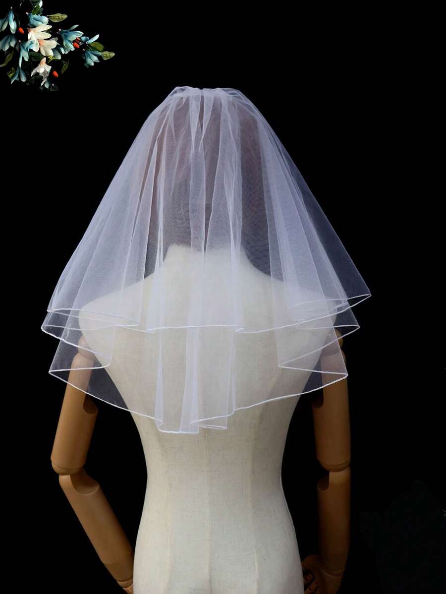 White Ivory Bridal Veils With Comb Wedding Accessories - Double Layer Overlock - View 1