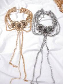 1pc Luxury Vintage Embroidered Floral Long Tassel Pendant Necklace, Versatile & High-End Design For Women - Vintage Flower Tassel Necklace - View 8