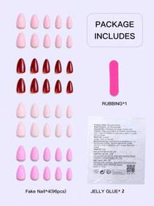 96pcs Almond Shaped Press-On Nails Set, Medium Length, Mixed Solid Colors, Glossy Finish - Fashion Women Nail Art