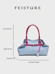 FEISTURE 1 件春夏时尚拼布牛仔手提包，大容量单肩包，带磁性按扣，适合女孩、女士、大学生、年轻专业人士，非常适合工作、商务、通勤、学校 - 淺藍色 - 查看 3