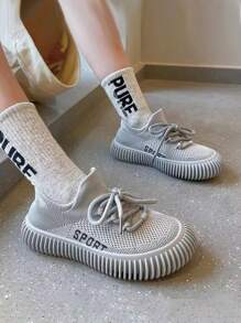 Casual Breathable Sports Shoes For Teenagers, Versatile Student Running Shoes, Slip-On, Unisex - Grey - View 5