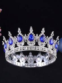1pc Baroque Style Princess Tiara Jewelry Decor, Round Rhinestone Alloy Bride Crown For Women Wedding, Festival, Birthday Party - Round Crown - View 23