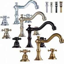 Widespread Bathroom Sink Basin Faucet With Waterfall Design, 2 Handle, 3 Hole Vanity Mixer Tap For Enhanced Style And Functionality