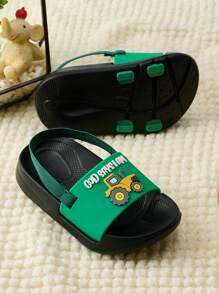 1 Pair Infant/Toddler Boys' Comfortable, Fashionable, Casual Cartoon Truck Pattern Lightweight, Soft, Flat Sandals, Spring/Summer - Green - View 3