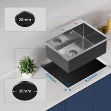 Stainless Steel Kitchen Sink 55 X 45 Cm, Brushed Built-In Sink With Soap Dispenser, Siphon Drain And Overflow Set, Countertop Sink For The Kitchen - Chrome - View 3