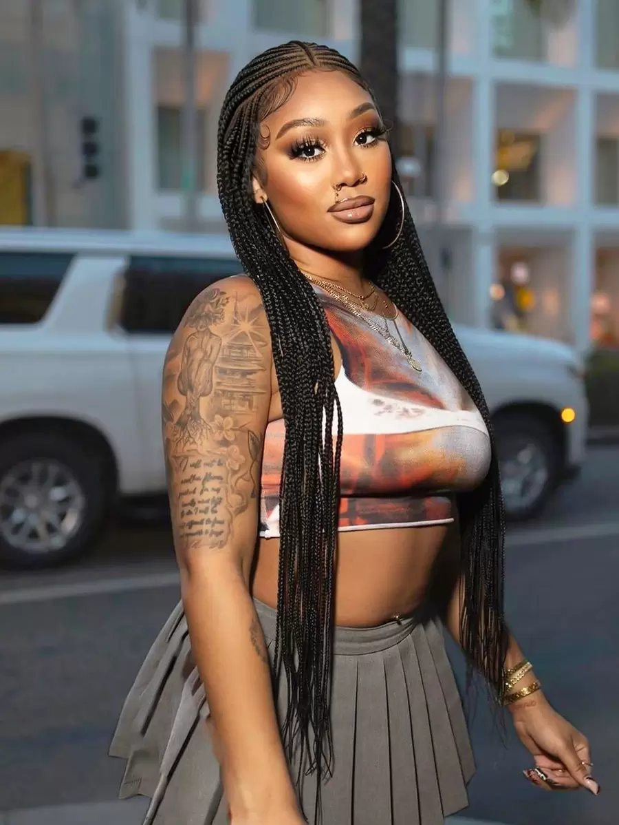 M MALAIKA Braided Wigs For Women Full Lace Cornrow Box Braided Wig Loc Wig Synthetic Lace Front Braided Wigs With Handmade Faux Locs Wig - màu đen - Xem 1