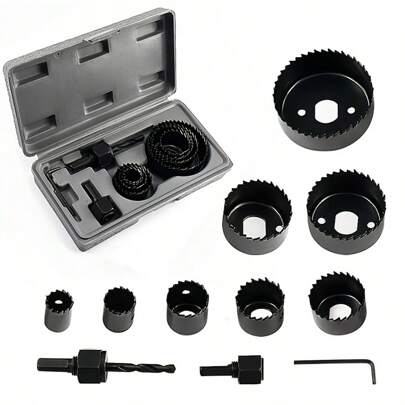 11pcs Carbon Steel Hole Saw Kit - Versatile & Precise For Wood, PVC, Plastic | , Easy-To-Use For DIY & Pros