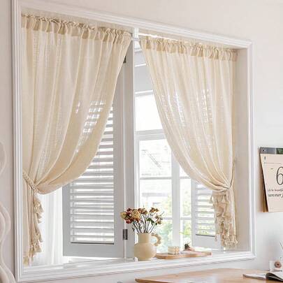 1 pieza Cortina de lino transparente - Estilo de lino japonés, diseño de bolsillo para barra, adecuado para sala de estar y dormitorio - Cortinas transparentes y que filtran la luz, cortinas para sala de estar