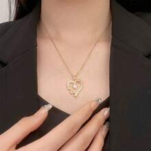 1pc Copper Alloy Cubic Zirconia "MOM" Pendant Heart Shaped Necklace, Luxurious & Fashionable With Imitation Rose Flower Gift Box, Mother's Day Gift - Gold - View 6