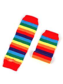 Children/Teens' Gothic/Y2K Style Rainbow Striped Fingerless Knit Arm Warmers, Wrist Cuffs, Suitable For 8-16 Years Old For Daily, Party, Holiday, Gift - Multicolor - View 6