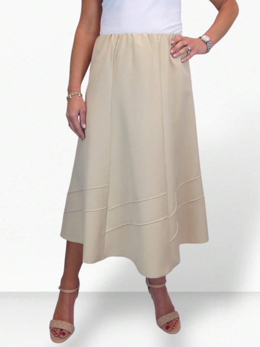 Paulo Due Smart Elasticated Waist Flared Swing Skirt - Beige - View 1