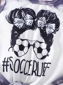 Baby Mädchen Outdoor Sport Lässig Frühling/Sommer 2-Teiler, mit Farbverlauf Schwarz & Weiß Graffiti, Mädchen Schleife, Brille, Buchstaben Muster ärmelloses Top und schwarze Fußball Linien Shorts - Weiss - Übersicht 5