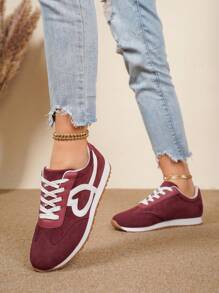 女士休闲运动鞋 - 舒适透气轻便设计 - 时尚色块 - 圆头系带 - 稳固平底 - 休闲日常穿着运动鞋 - 运动街头风格 - 适合年轻女性/校园生活/所有季节 - 优质合成皮革和橡胶鞋底材料 - 活力十足的路跑鞋 - 紅色 - 查看 3