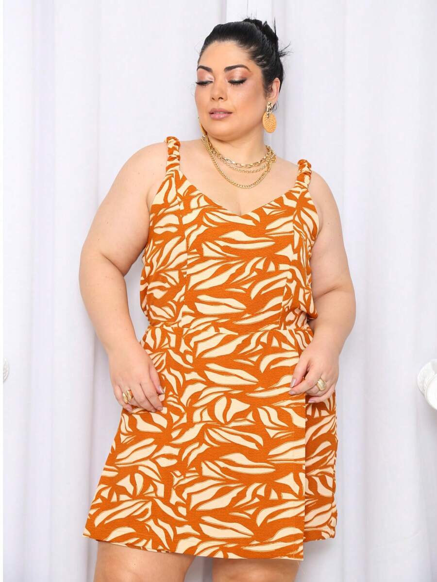 Women's Plus Size Jumpsuit Short Skirt With Printed Lining Summer - 顏色 23 - 查看 1