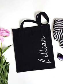 1pc Customized Name Canvas Bag, Personalized Tote Bag, Customizable Name Or Text, Foldable, Large Capacity&Lightweight, Stylish Versatile, For Women, School Bag/College Backpack Ideal Gifts For Her Women For Girlfriend, Family, Friends, For Anniversaries, For Birthdays, For Holiday/ Vacation, For Outdoors/Outings/Travel/Hiking/Stadium/Sports/Climbing, For Business/Commute/Work/Office,School Supplies,Back To School,For Office,For School,For Classroom,For Teacher Gifts,For University,For Colleague,For Dorm Rooms,For Teacher,For Boys And Girls,For Teenagers,Junior High School Students,Middle School Students,High School Senior High School Students,College Students,University Students,Freshman,Sophomore,Underclassmen,Chic Autumn, Urban Chill