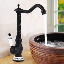 kangten Retro Vintage Wasserhahn Küche Messing Armatur Einhebelmischer Küchenarmatur Messing Bad Wasserhahn Mischbatterie Bad Armatur - Schwarz - Übersicht 4