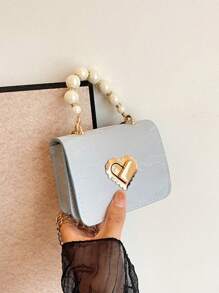 Mini Girls Faux Pearl Handbag - Blue - View 2