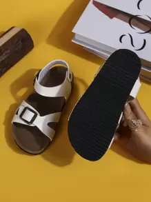 Chanclas blandas de corcho con hebilla plana para niños, sandalias casuales de estilo coreano personalizadas para uso en exteriores