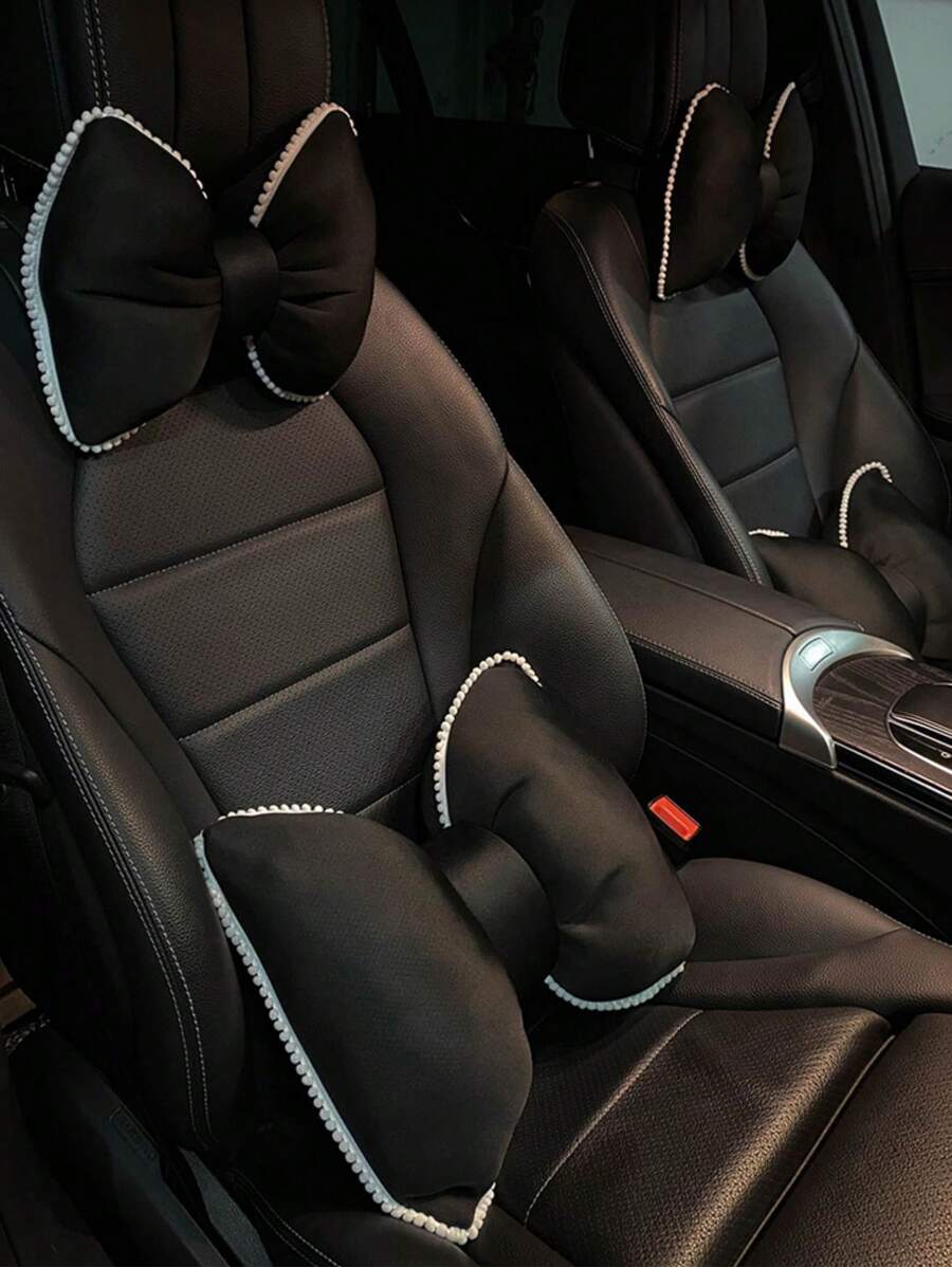 1 件装汽车头枕可爱蝴蝶结夏季冰丝头枕汽车颈枕