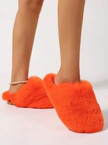 Men And Women's Fuzzy Scuff Slippers Memory Foam Winter House Slippers Bedroom Shoes Scuff Indoor Warm Slip On Soft Comfy Memory Foam Non-Slip Indoor House Shoes Faux Fur Slip Ons Faux Fur Slip Ons, Fluffy House Slippers For Women With Non-Slip Sole, Soft Plush Indoor Slippers - 橘色 - 查看 4