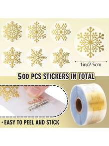 500 Piezas/Rollo de Etiquetas Autoadhesivas Transparentes con Copos de Nieve Dorados, Etiquetas Transparentes Doradas para Sobres, Revistas, Decoraciones DIY para Fiestas, Pegatinas de PVC Resistentes al Agua, Útiles Escolares, Vuelta al Colegio