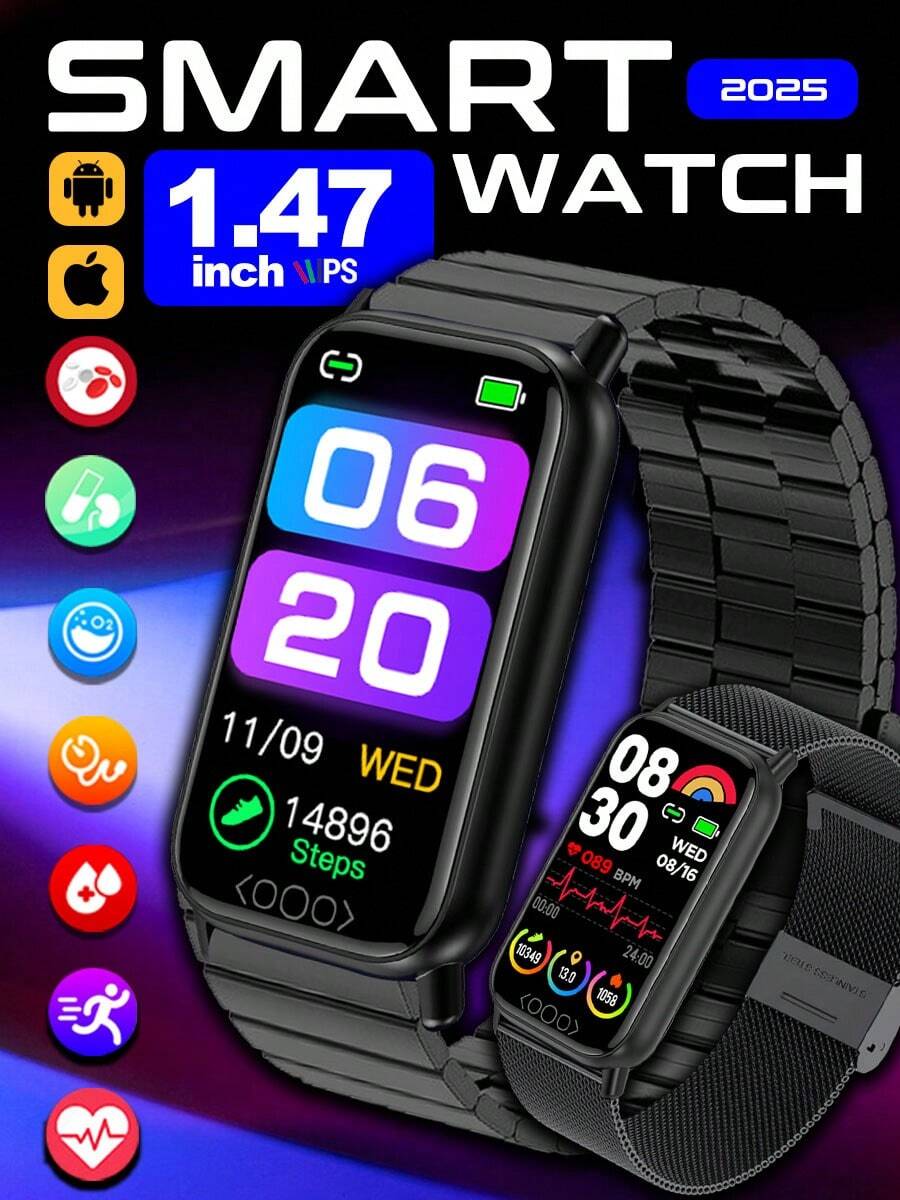 2025无创血糖尿酸体温心率血压女性健康等多种运动模式智能手环