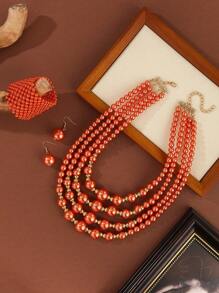 4 pièces Set de bijoux élégants de mode avec perles en résine multicouches pour femmes