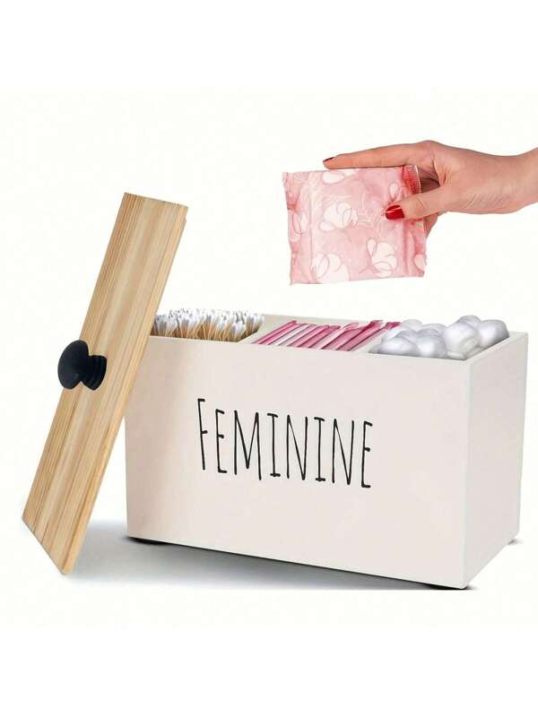Boîte de rangement en bois rustique de style ferme pour tampons avec couvercle - organisateur polyvalent de salle de bain pour produits féminins, accessoire de décoration d'intérieur, rangement de tampons pour petite armoire de salle de bain