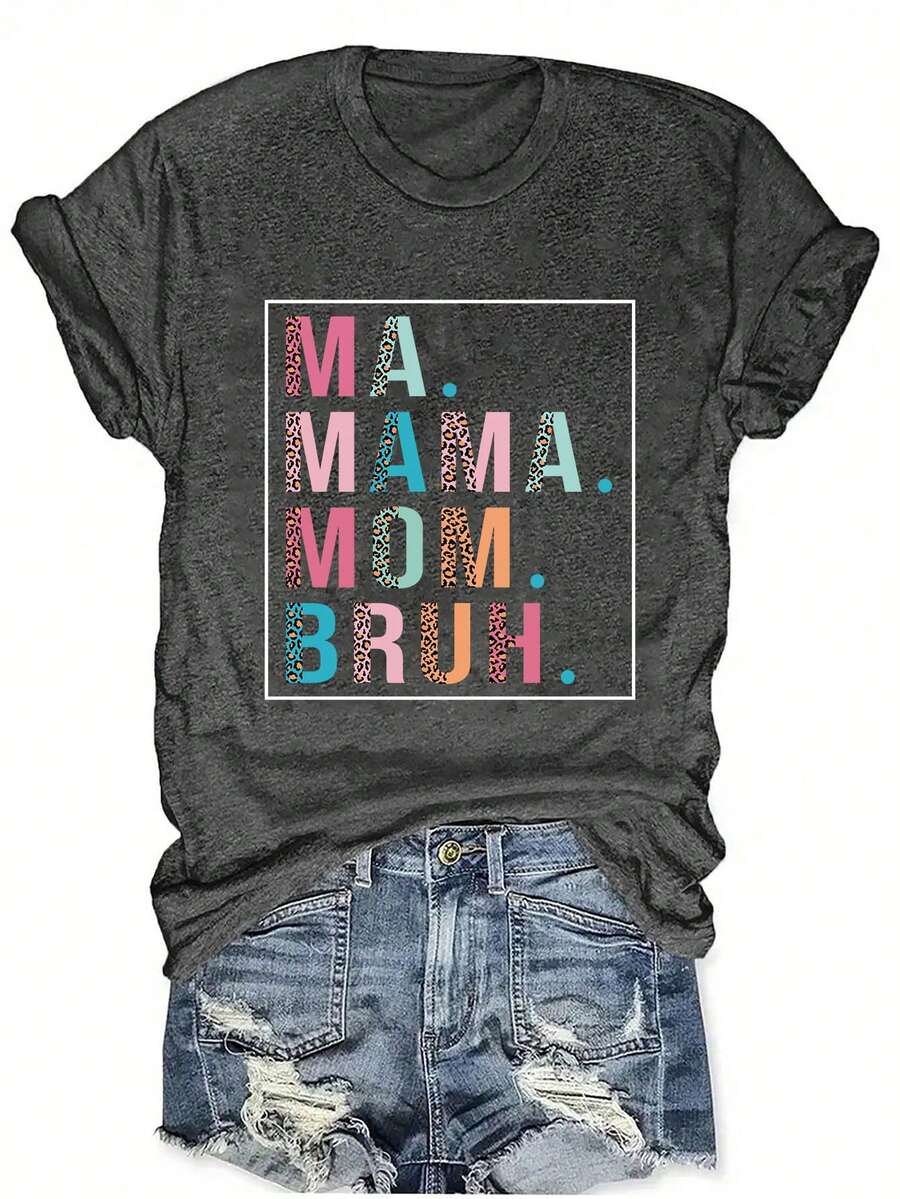 女士休闲短袖圆领 T 恤 - 深灰色 - 查看 1