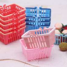 1pc Miniature Plastic Rectangular Shopping Basket Accessory, Random Color Dolls House Play Food Toys Micro Scene Supermarket Prop