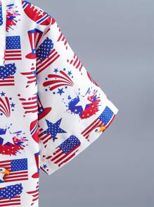1pc Boys Casual US Flag Random Pattern Printed Short Sleeve Collared Shirt, Suitable For Independence Day - White - View 5