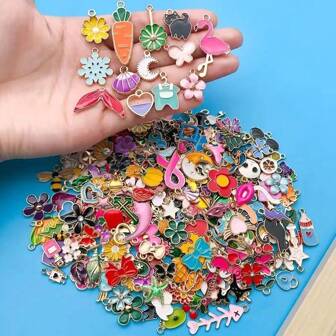 Random50/100pcs Of Colorful Enamel Alloy Mixed With Various Styles Of Fashionable Pendants, Used For DIY Bracelets, Necklaces, Earrings, Jewelry Making Accessories