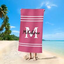 Customizable Ultra-Fine Fiber Beach Towel, Striped & Letter Print, Quick-Drying, Anti-Sand, Super Soft, Highly Absorbent - Multiple Colors Available, Suitable For Swimming, Creative Themes, Ideal Gift For Friends And Family, Especially Suitable For Mother's Day Gifts. Multi-Functional, Anti-Mildew, Stylish, Reusable ,Strong Water Absorption - Multicolor - View 6