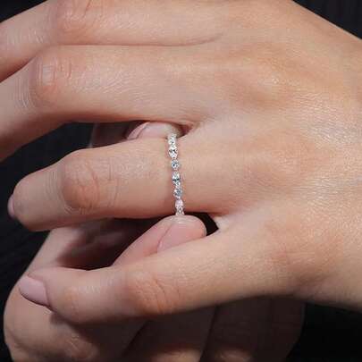 1pc 925 Sterling Silver Horse Eye Round Diamond Half Circle Stackable Ring, Suitable For Women's Daily Matching, Delicate Multi-Functional Ring, Also Can Be Used As Party Accessory, High-Quality Jewelry Gift