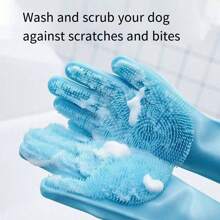 Pet Dog Cat Bath Gloves, Bath Brush, Pet Bath Massage Hair Removal Gloves, Scrubbing Brush, Hair Removal And Grooming Tool, Anti Scratch Silicone Bath Brush Supplies