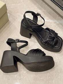 2025 Chunky Wedge Sandals, Fashion Twist Knot Thick Sole High Heel Sandals, Personalized Chic Sexy Platform Casual Comfy Beautiful Sandals