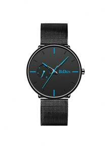 BIDEN Reloj de cuarzo para hombres BIDEN, correa de malla de acero inoxidable ultrafina, estilo de negocios casual, adecuado para uso diario, regalo para vacaciones y cumpleaños
