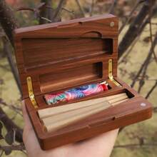 1 Stück handgefertigte Zigaretten-Aufbewahrungsbox aus Walnussholz, kompakte multifunktionale Aufbewahrungsbox geeignet für Bic-J6 Feuerzeuge, Konen, Zigaretten oder schmale Zigarren, tragbare Smartphone-große Raucher-Geschenkidee - Verschiedenfarbig - Übersicht 6