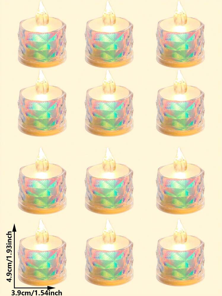 2/3/5/12/24个亚克力水晶图案LED电子蜡烛灯（含电池），玫瑰图案投影茶蜡烛灯，无焰蜡烛灯，适用于婚礼、情人节、节日、家居装饰、圣诞餐桌装饰 - 黃光 - 查看 19