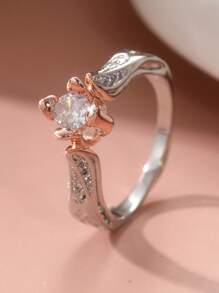 [适合日常佩戴的玫瑰戒指] 优雅的玫瑰花戒指，镶嵌方晶锆石 - 复古波西米亚风格，镀银铜，适合日常佩戴和送礼 - 雙色 - 查看 8