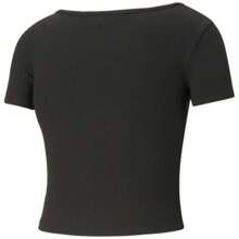 Puma 女士經典羅紋修身短袖 T 卹（黑色）✅ 24/72 小時內送貨到西班牙（半島）