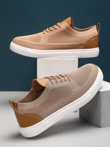 Men Casual Sport Sneakers, Low-Top Breathable Fabric Men's Flat Skateboard Shoes, Retro Solid Color Men's Mesh Casual Shoes, EVA Soft Bottom Lightweight Outdoor Street Skateboard Shoes