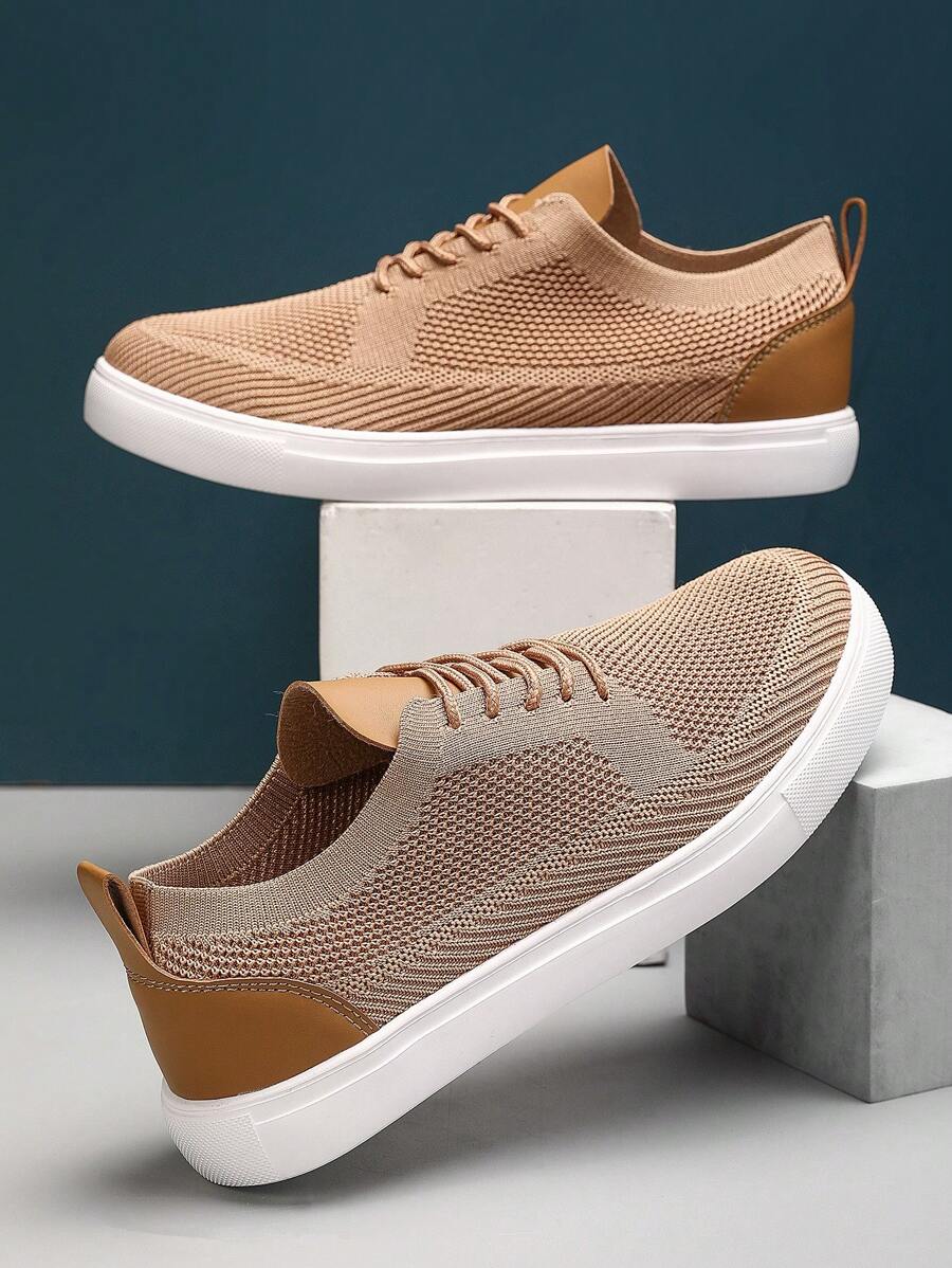 Men Casual Sport Sneakers, Low-Top Breathable Fabric Men's Flat Skateboard Shoes, Retro Solid Color Men's Mesh Casual Shoes, EVA Soft Bottom Lightweight Outdoor Street Skateboard Shoes