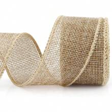 1pc Jute Ribbon, 2in/2.5in * 6 Yards, Craft Wire Edged Ribbon For Gift Wrapping Bouquet, DIY Bows, Wreaths And Sashes, Suitable For Weddings, Birthdays, Festivals And Parties