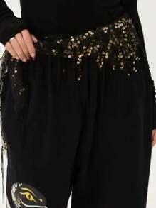 1pc Women's Dance Waist Chain & Belt, Jazz & Belly Dance Performance Hip Scarf Sequin Tassel Triangle Decorated Waistband