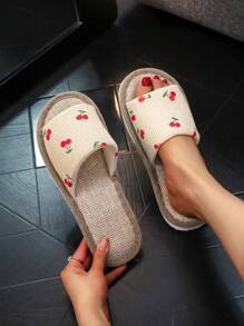 Women Open Toe Slippers For Indoor Home Use, Comfortable Breathable Sweat-Absorbent Quiet Slippers, Cute Design For Spring/Summer Outdoor Wear - Beige - View 2