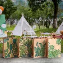 24PCS Luau Hawaii Party Bags, Summer Tropical Paper Bag With Handle Luau Bag Palm Leaf Bags For Summer Tropical Aloha Festival Hawaiian Luau Holiday Party Supplies Favor - Green - View 3