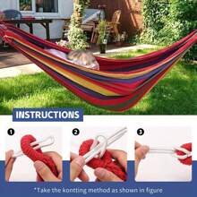 1pc Colorful Fabric Hammock With Anti-Roll Design - Supports 330lbs, Tree-Friendly Straps, Portable Carrying Bag - Perfect For Outdoor, Indoor, And Camping Use