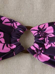 New Arrival Spring/Summer European And American Women Casual Floral Print Ruched Sexy Bandeau Bikini Set, Beach Holiday Party Date - Multicolor - View 3